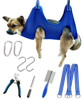 Kkiimatt grooming hammock blue in-use for safe, hands-free nail trimming