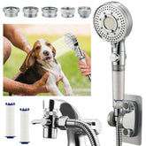 Klleyna filter dog shower attachment on tub spout enables smooth bath time.