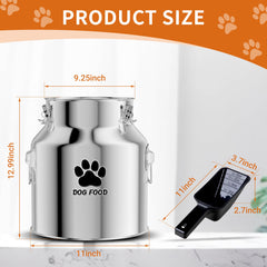 Kluronyo stainless steel pet food bin with spoon easing portion control and feeding.