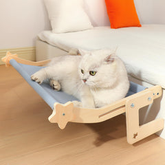 Kmjuix bedside hammock wood frame shows sturdy lounging for large cats