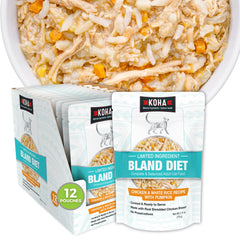 KOHA Bland Diet packaging front shows ready-to-serve wet cat food for sensitive stomachs.