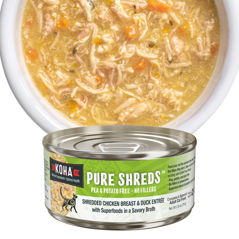 KOHA Pure Shreds 24-pack cans for cats, convenient high-protein meals