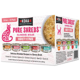 KOHA Pure Shreds variety-pack cans show five flavors for picky eaters.