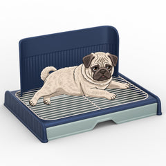 KOLA PANDA upgrade dog potty tray with high wall blue demonstrating containment for cleaner indoor spaces