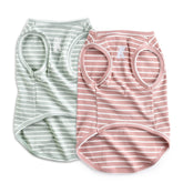 Koneseve dog shirt vest pink stripe front view shows lightweight breathable fabric.