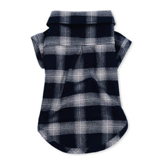 Koneseve pet polo shirt plaid blue collar close-up for stylish cozy wear.