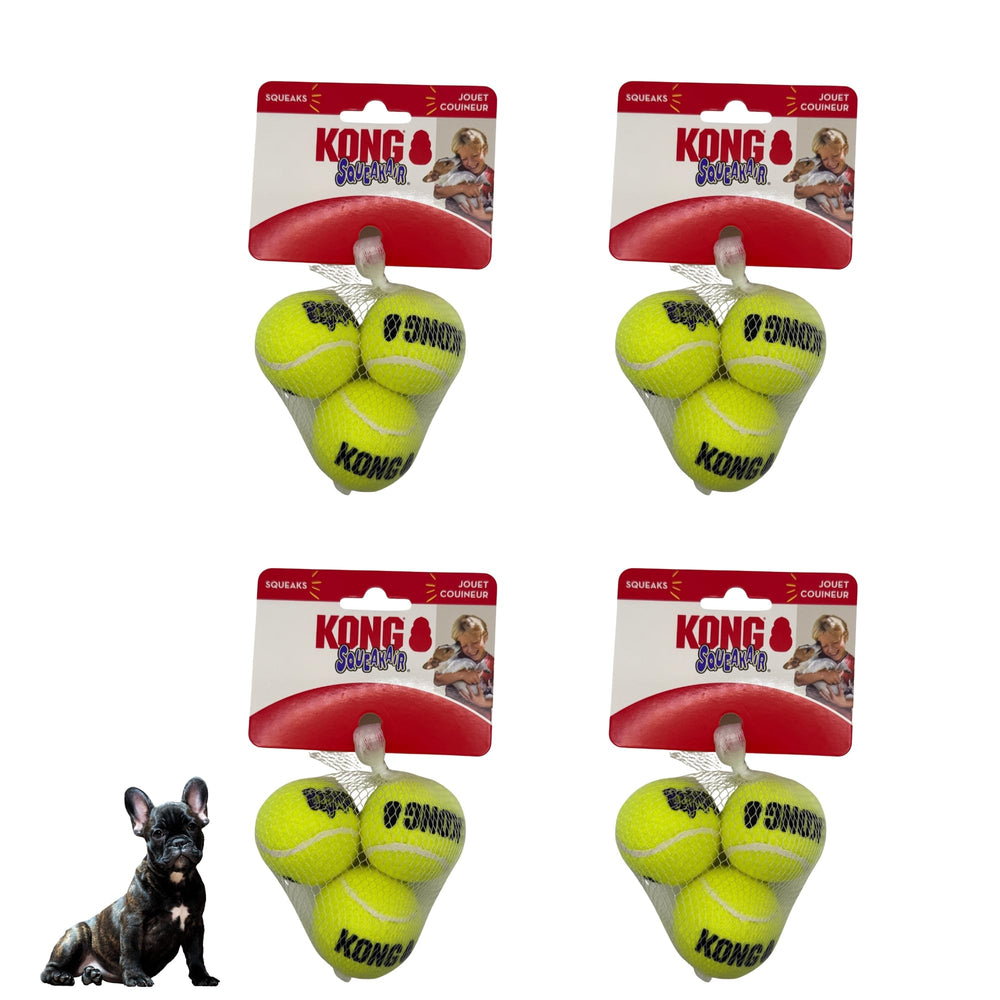 KONG Air Squeakers Tennis Balls Small 2-inch in action during fetch with durable, non-abrasive material.