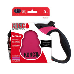 KONG Alcott Terrain retractable leash in fuchsia with reflective stitching for safer evening walks.