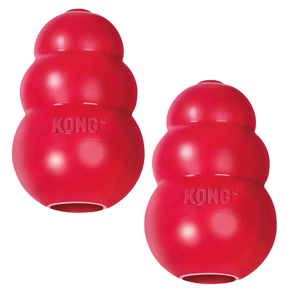 KONG Classic red rubber toy — durable chew action for dogs.
