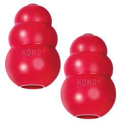 KONG Classic red rubber toy — durable chew action for dogs.
