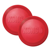 KONG Flyer red rubber disc in 2-pack for safe fetch at the park.