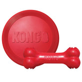 KONG Goodie Bone closeup highlighting durable red rubber and Goodie Grippers for treats.