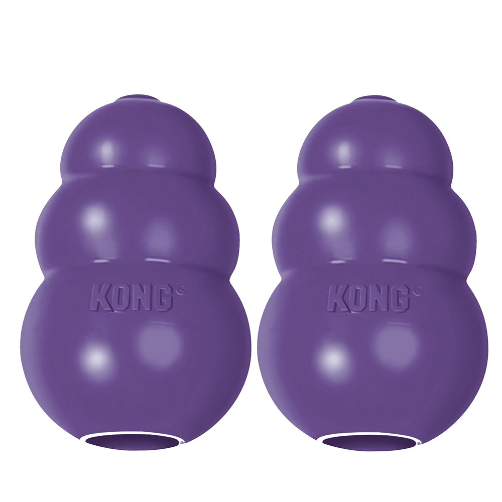 KONG Senior toy with soft rubber is gentle on aging dogs' teeth during chews.