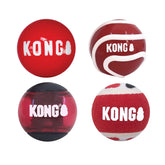 KONG Signature Assorted Balls front view in medium four-pack for fetch-ready play