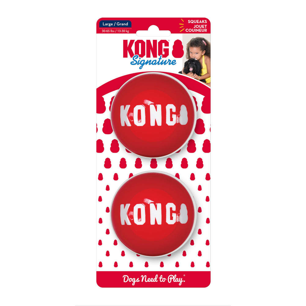 KONG Signature Balls 2-pack for large dogs in side view, built for durability.