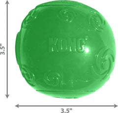 KONG Squeezz Ball features recessed squeaker delivering engaging squeaks during toss