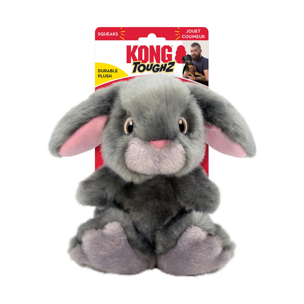 KONG Toughz Bunny front view with double squeaker supports energetic play.