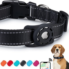 Collar reflectivo Konity con AirTag y caso integrado para mayor visibilidad.