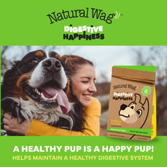 Konsyl Natural Wag dog supplement layout emphasizes regularity and digestive comfort