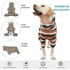 KOOGAL dog pajamas yellow-green bar design on coat for visibility.
