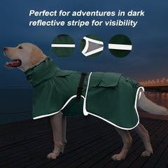 KOOGAL dog raincoat green back-pocket for small items.