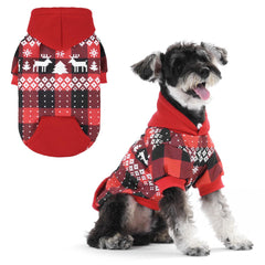 KOOLTAIL Christmas Dog Hoodie front view; festive red plaid for photo-ready moments