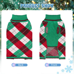 KOOLTAIL dog Christmas sweater plaid green-red back view showcasing festive pattern