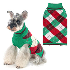 KOOLTAIL dog Christmas sweater plaid green-red front view highlighting holiday warmth and style