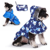 KOOLTAIL dog raincoat with blue shark print for stylish, weather-ready walks.