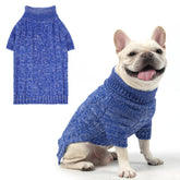 KOOLTAIL dog sweater blue turtleneck closeup shows cozy warmth for chilly walks.