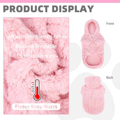 KOOLTAIL pink fleece dog sweater hoodie with leash hole for easy winter walks