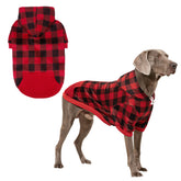 KOOLTAIL plaid dog hoodie front view shows cozy fleece warmth for winter walks.