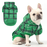 KOOLTAIL plaid dog hoodie green front view shows warm, cozy winter walks