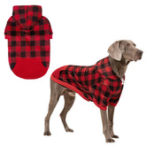 KOOLTAIL plaid dog hoodie red full view shows warm winter comfort for dogs