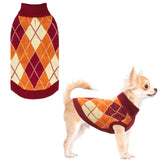 KOOLTAIL small dog sweater plaid orange XS, front view, warm knit for chilly walks.
