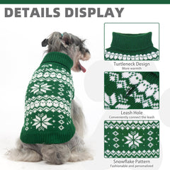 KOOLTAIL snowflake pattern dog sweater green detail showcases festive style and holiday charm.