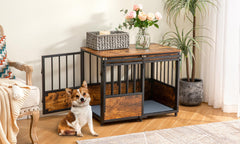KOOPRO wooden dog kennel with double doors highlights sturdy construction for long-term use.
