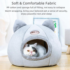 KooTeedd cat bed grey cave inside creates secure, snug space for cats.