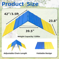 Koretech dog agility A-frame adjustable-angle chain demonstrates customizable training intensity.