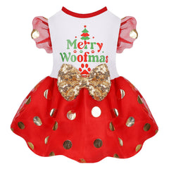 Kosiyi dog Christmas dress red fly-sleeve; festive look for holiday photos
