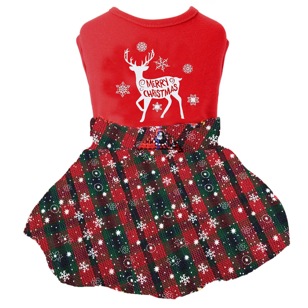 Kosiyi dog Christmas plaid dress with bowknot enhances festive look for small dogs.