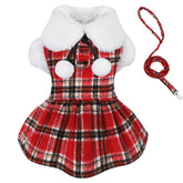 Kosiyi dog christmas sweater with leash set in red plaid, for convenient everyday walks.