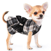 Kosiyi dog sweater dress Black Plaid front view for chic holiday photos and daily wear.