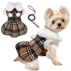 Kosiyi dog sweater plaid dress closeup highlighting cozy fleece warmth for small breeds
