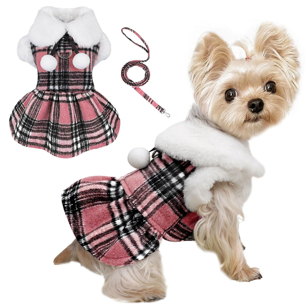 Kosiyi dog sweater plaid D-ring detail; ready for leash attachment.