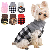 Kosiyi dog sweater plaid grey closeup fleece for warm, soft feel.
