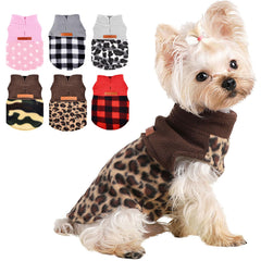 Kosiyi leopard Chihuahua sweater vest close-up showing warm leopard print for small dogs