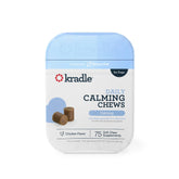 Kradle Calming Chews dog bowl shows calming routine support with tasty chicken flavor.