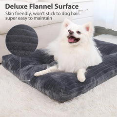 KSIIA dog crate bed gray flannel texture highlights skin-friendly, cozy surface for calm, restful sleep.