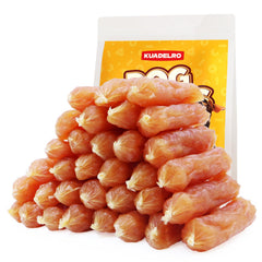 KUADELRO chicken sausage dog treats pack closeup shows savory training rewards.